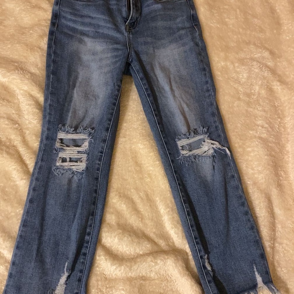 Blue Ankle Cropped Distressed Jeans